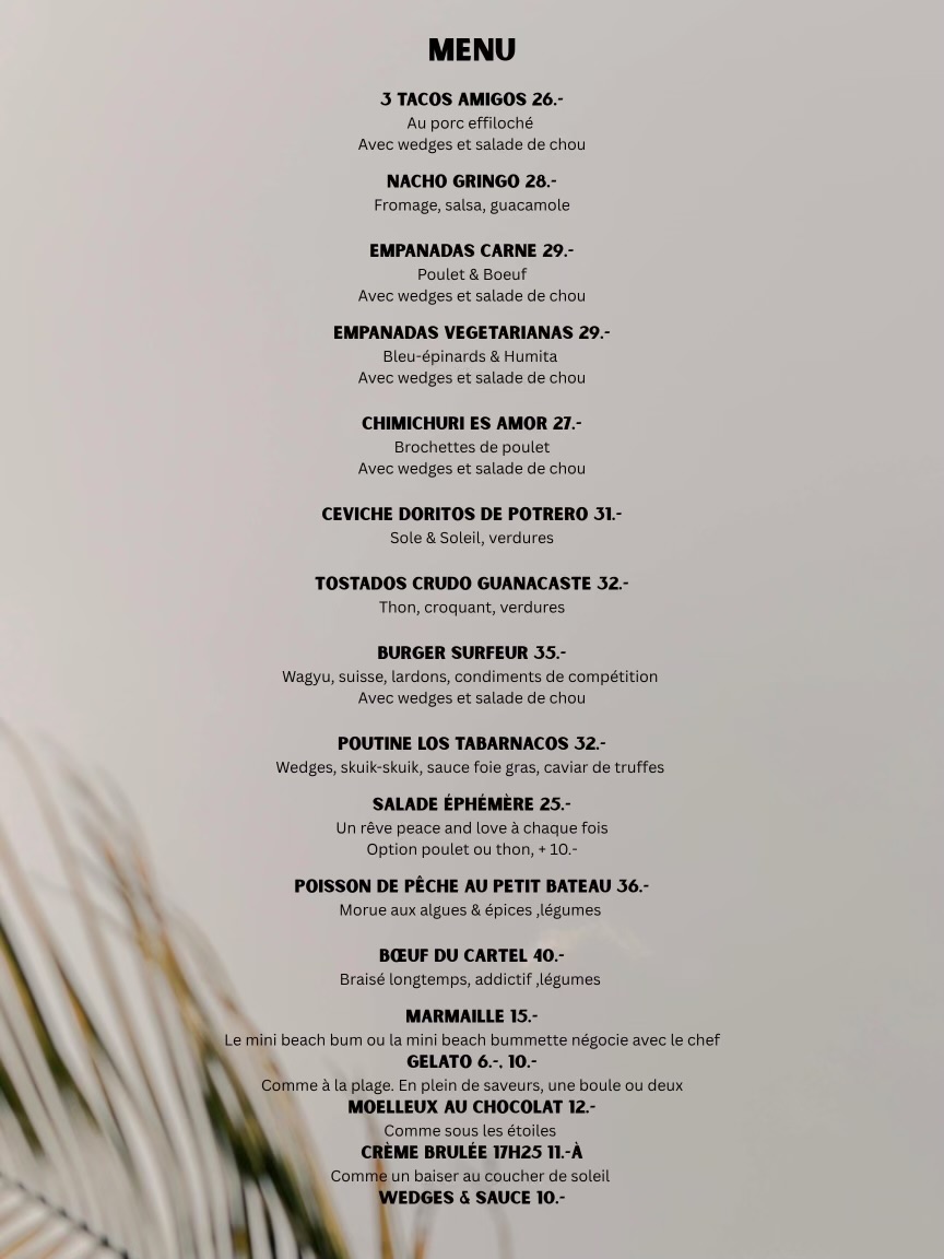 Drinks menu Vins blancs PINOT GRIGIO , Cantine Birgi, Sicile, Italie 62.- Verre 16.- CHARDONNAY , Fielding, Niagara, Canada 67.-Verre 17.- SAUVIGNON BLANC, D-Lyres, Bordeaux, France 68.- Verre 17.- FLOR DE LISBOA, Vidigal, Portugal, 52.- Verre 14.- LONG - 2